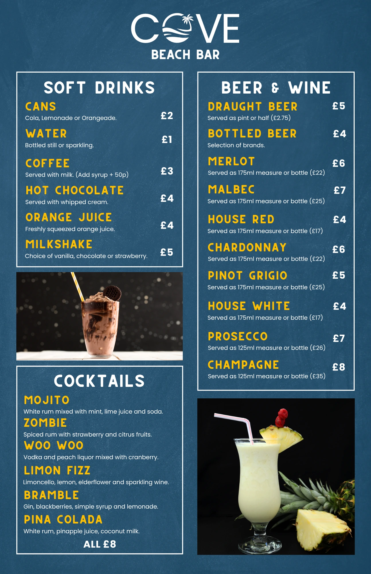 Cove's fresh cocktails and drinks