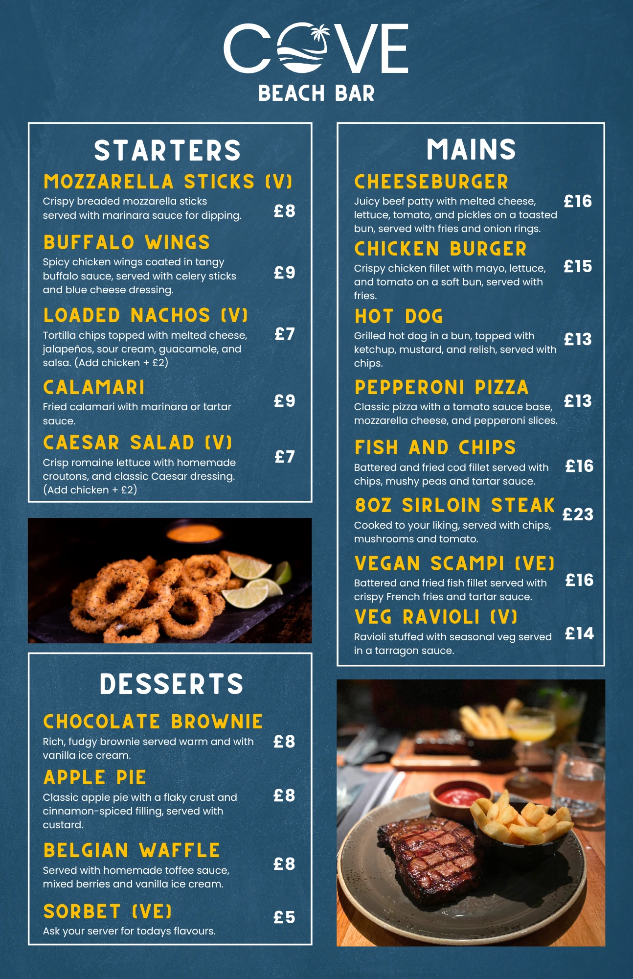 Assortment of Cove's comforting food dishes
